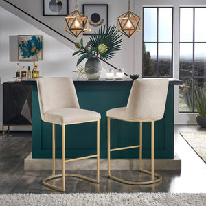 Klimt Upholstered Barstools Set of 2 with Gold Metal Base for Kitchen Island Seating