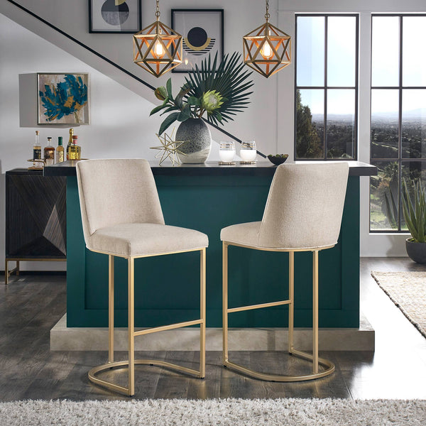 Klimt Upholstered Barstools Set of 2 with Gold Metal Base for Kitchen Island Seating