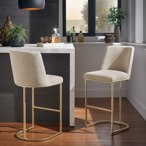 Klimt Upholstered Barstools Set of 2 with Gold Metal Base for Kitchen Island Seating