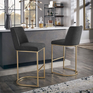 Klimt Upholstered Barstools Set of 2 with Gold Metal Base for Kitchen Island Seating