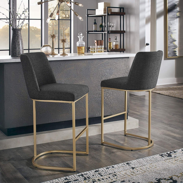 Klimt Upholstered Barstools Set of 2 with Gold Metal Base for Kitchen Island Seating