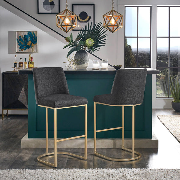 Klimt Upholstered Barstools Set of 2 with Gold Metal Base for Kitchen Island Seating