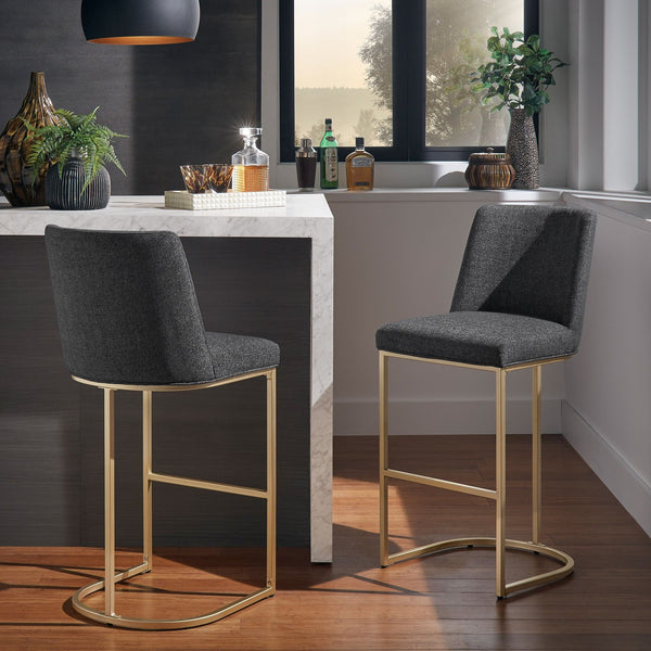 Klimt Upholstered Barstools Set of 2 with Gold Metal Base for Kitchen Island Seating