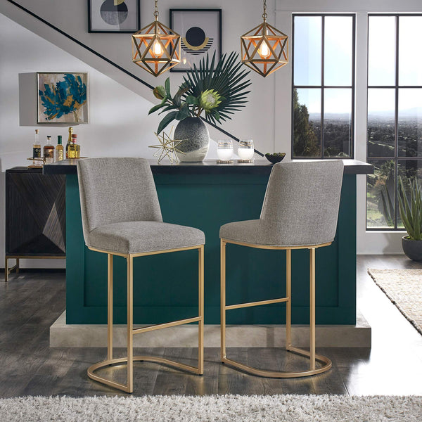 Klimt Upholstered Barstools Set of 2 with Gold Metal Base for Kitchen Island Seating