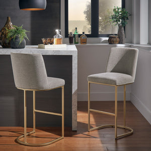 Klimt Upholstered Barstools Set of 2 with Gold Metal Base for Kitchen Island Seating