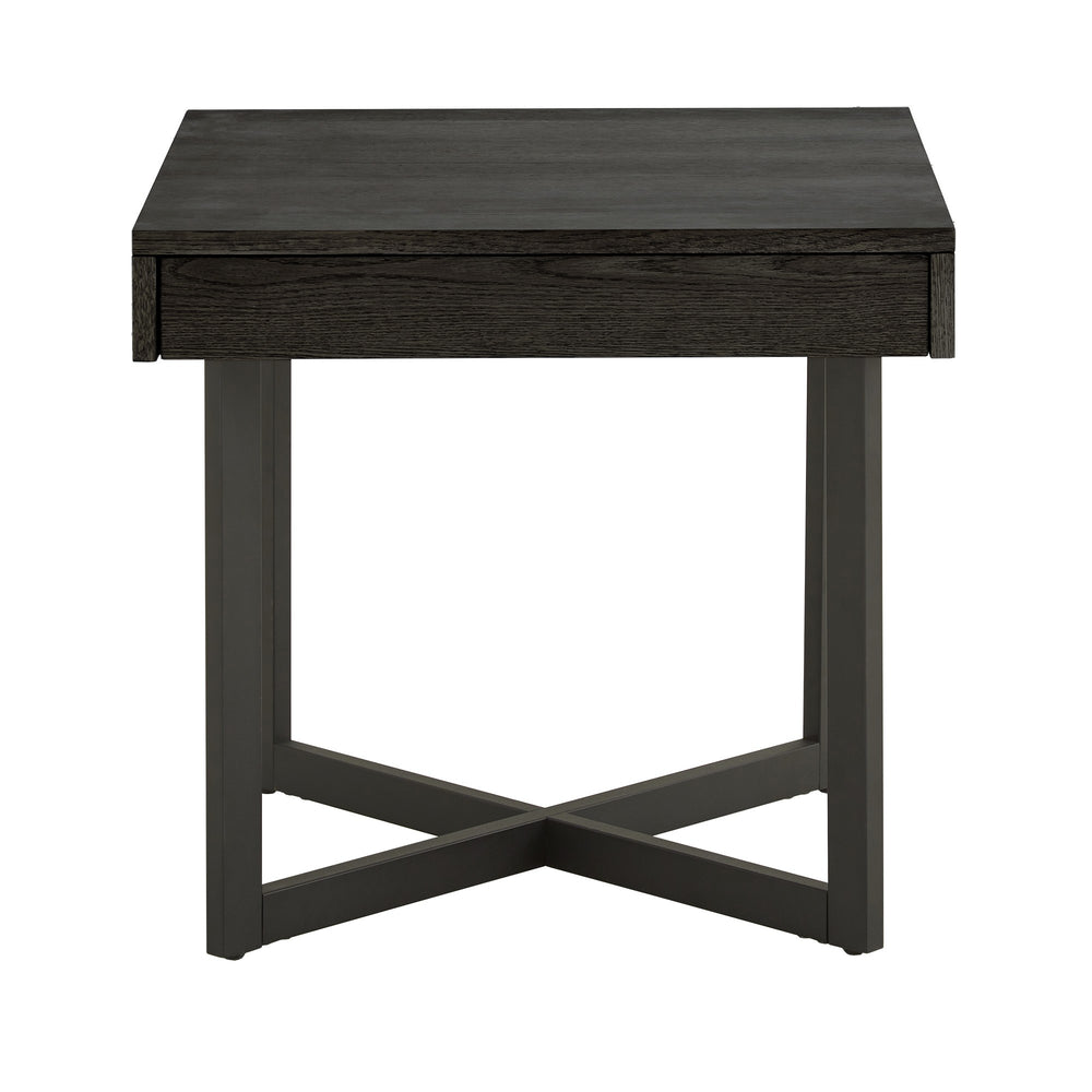 Homelegance Nadian Modern End Table with Drawer Metal Base and Wood Grain Mdf Top for Living Room Black E986BK-04