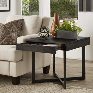 Nadian Modern End Table with Drawer Metal Base and Wood Grain Mdf Top for Living Room