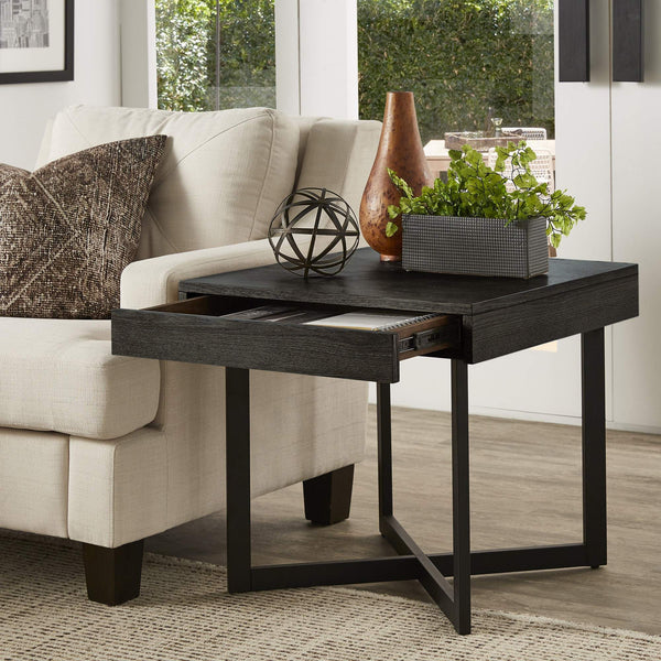 Nadian Modern End Table with Drawer Metal Base and Wood Grain Mdf Top for Living Room