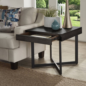Nadian Modern End Table with Drawer Metal Base and Wood Grain Mdf Top for Living Room
