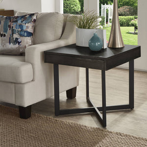 Nadian Modern End Table with Drawer Metal Base and Wood Grain Mdf Top for Living Room