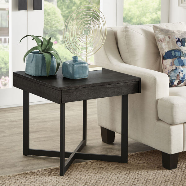 Nadian Modern End Table with Drawer Metal Base and Wood Grain Mdf Top for Living Room