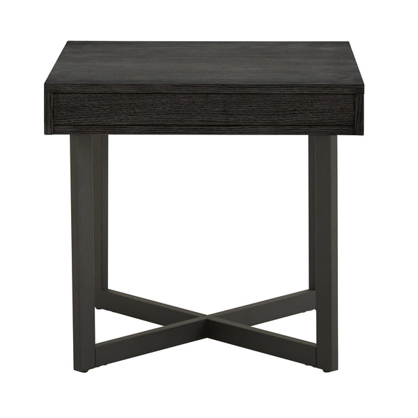 Nadian Modern End Table with Drawer Metal Base and Wood Grain Mdf Top for Living Room