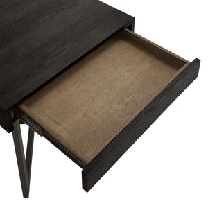 Nadian Modern End Table with Drawer Metal Base and Wood Grain Mdf Top for Living Room