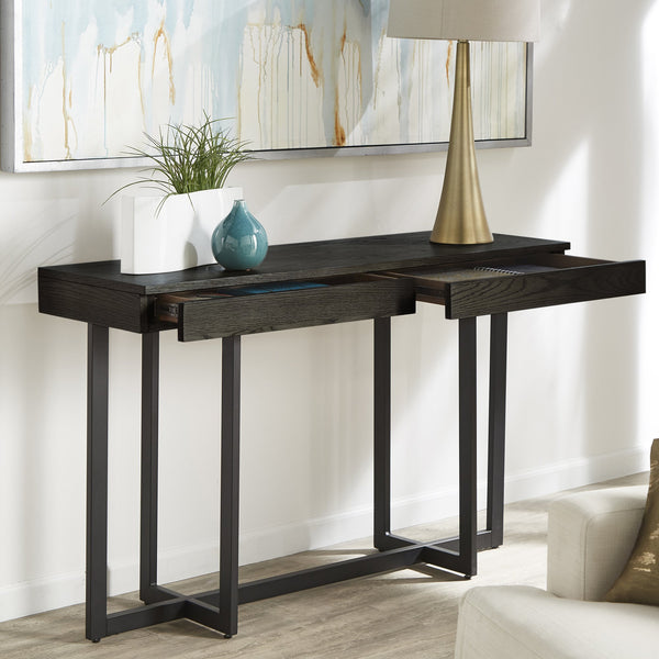 Nadian Console Table with Two Drawers Mdf Top Metal Base for Entryway Living Room