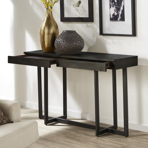 Nadian Console Table with Two Drawers Mdf Top Metal Base for Entryway Living Room