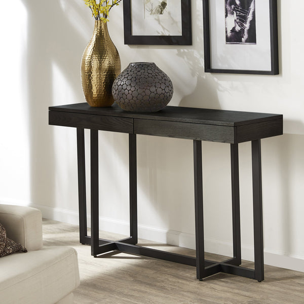 Nadian Console Table with Two Drawers Mdf Top Metal Base for Entryway Living Room
