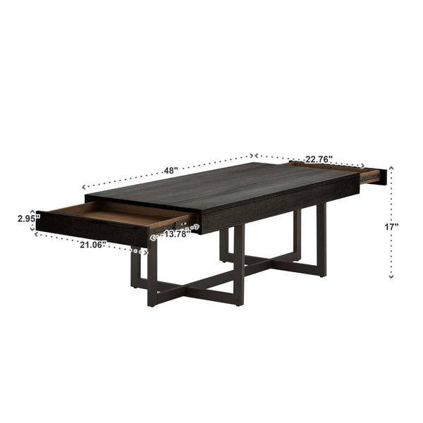 Nadian Modern Coffee Table with Storage Drawers and Powder-coated Metal Base