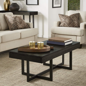 Nadian Modern Coffee Table with Storage Drawers and Powder-coated Metal Base