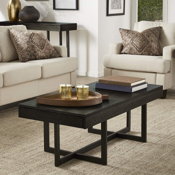 Nadian Modern Coffee Table with Storage Drawers and Powder-coated Metal Base