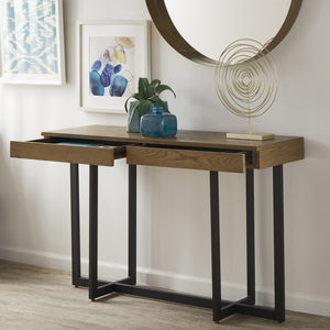 Nadian Console Table with Two Drawers Mdf Top Metal Base for Entryway Living Room
