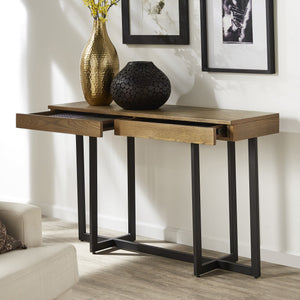Nadian Console Table with Two Drawers Mdf Top Metal Base for Entryway Living Room