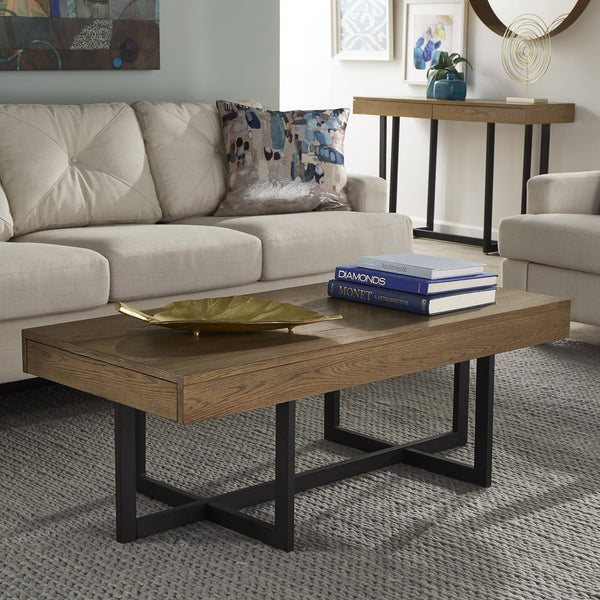 Nadian Modern Coffee Table with Storage Drawers and Powder-coated Metal Base