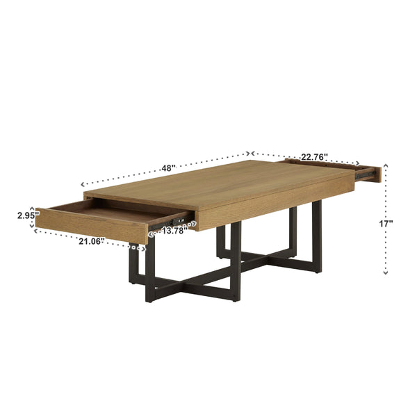 Nadian Modern Coffee Table with Storage Drawers and Powder-coated Metal Base
