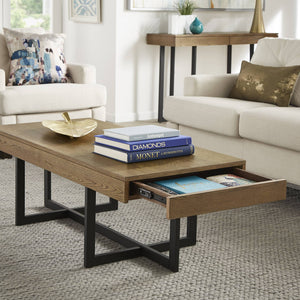 Nadian Modern Coffee Table with Storage Drawers and Powder-coated Metal Base