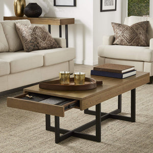 Nadian Modern Coffee Table with Storage Drawers and Powder-coated Metal Base