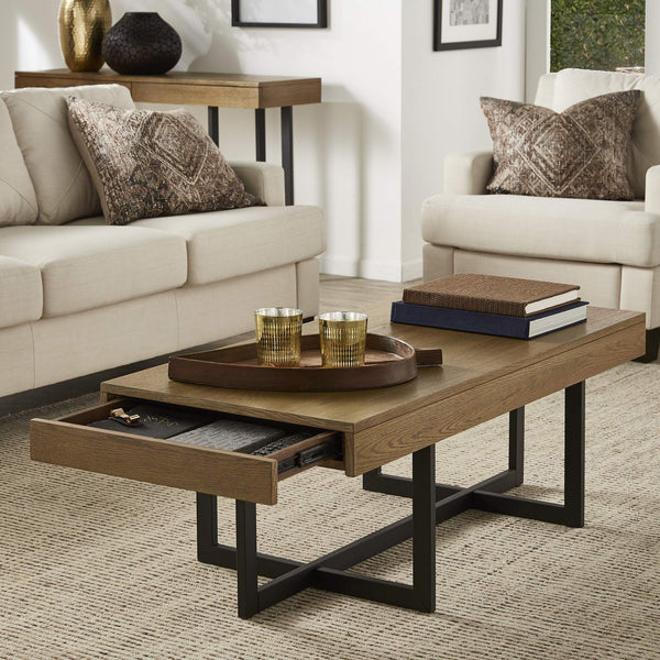 Nadian Modern Coffee Table with Storage Drawers and Powder-coated Metal Base