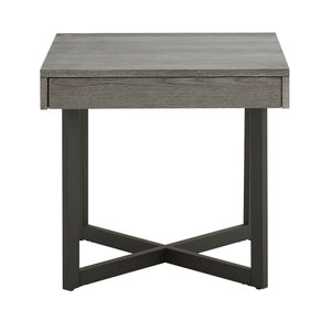 Nadian Modern End Table with Drawer Metal Base and Wood Grain Mdf Top for Living Room