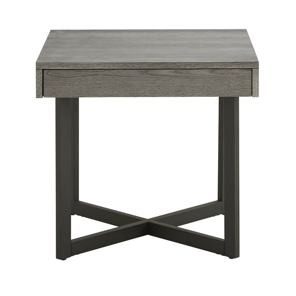 Nadian Modern End Table with Drawer Metal Base and Wood Grain Mdf Top for Living Room