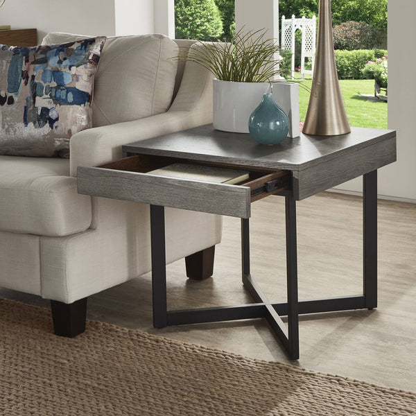 Nadian Modern End Table with Drawer Metal Base and Wood Grain Mdf Top for Living Room