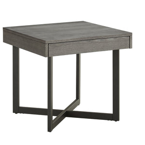 Nadian Modern End Table with Drawer Metal Base and Wood Grain Mdf Top for Living Room