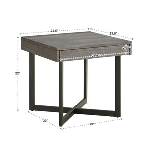 Nadian Modern End Table with Drawer Metal Base and Wood Grain Mdf Top for Living Room