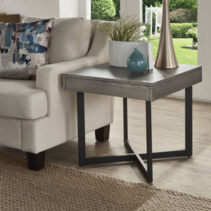 Nadian Modern End Table with Drawer Metal Base and Wood Grain Mdf Top for Living Room