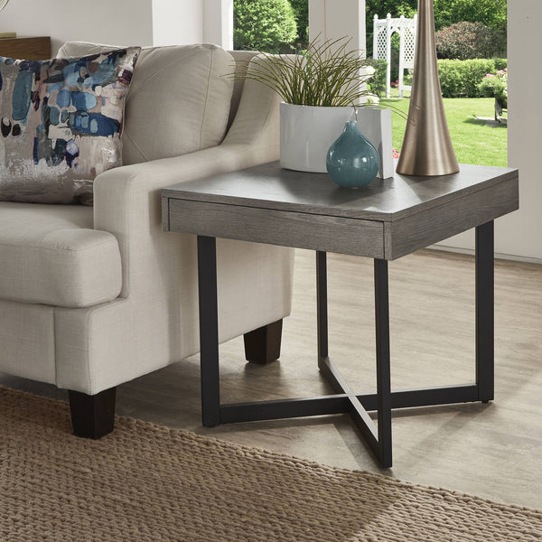 Nadian Modern End Table with Drawer Metal Base and Wood Grain Mdf Top for Living Room