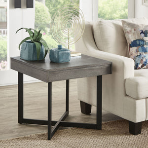 Nadian Modern End Table with Drawer Metal Base and Wood Grain Mdf Top for Living Room