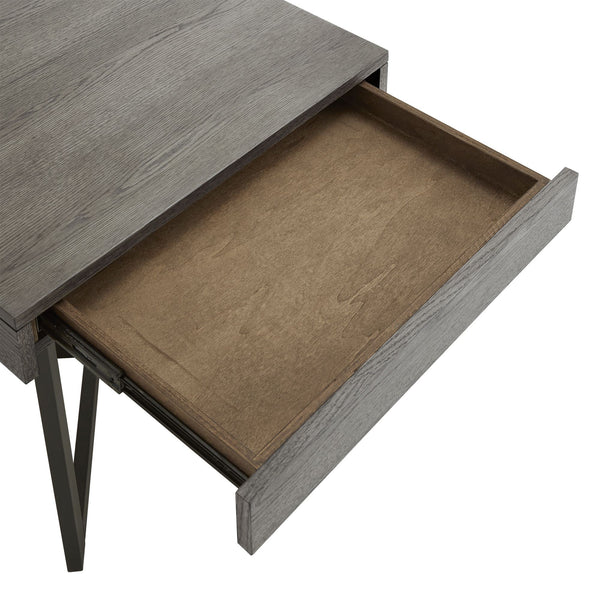 Nadian Modern End Table with Drawer Metal Base and Wood Grain Mdf Top for Living Room