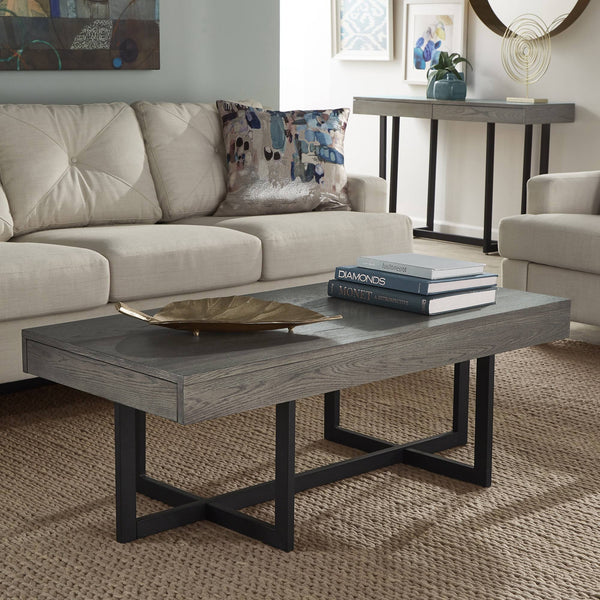 Nadian Modern Coffee Table with Storage Drawers and Powder-coated Metal Base