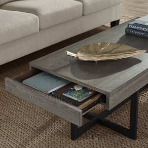 Nadian Modern Coffee Table with Storage Drawers and Powder-coated Metal Base