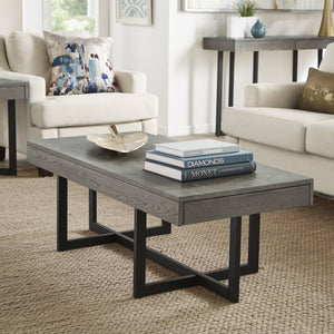 Nadian Modern Coffee Table with Storage Drawers and Powder-coated Metal Base
