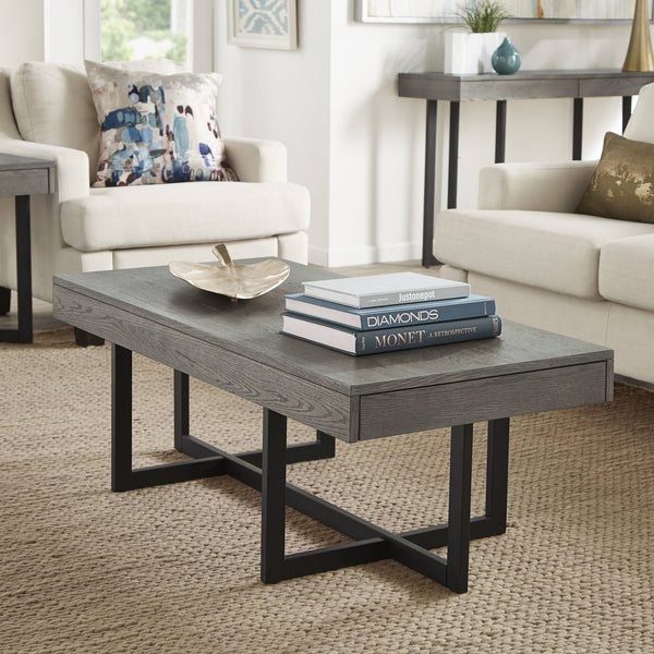 Nadian Modern Coffee Table with Storage Drawers and Powder-coated Metal Base