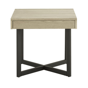 Nadian Modern End Table with Drawer Metal Base and Wood Grain Mdf Top for Living Room