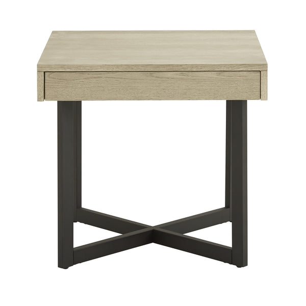 Nadian Modern End Table with Drawer Metal Base and Wood Grain Mdf Top for Living Room