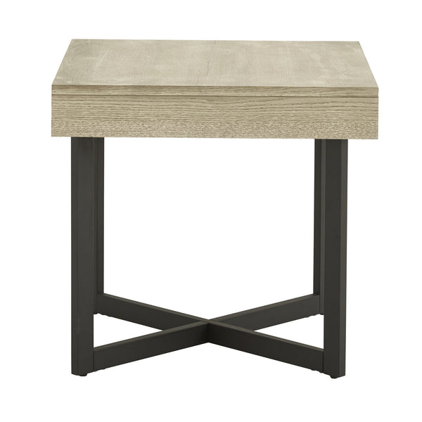 Nadian Modern End Table with Drawer Metal Base and Wood Grain Mdf Top for Living Room