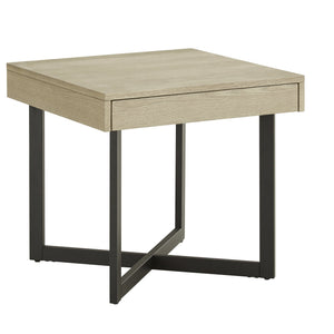 Nadian Modern End Table with Drawer Metal Base and Wood Grain Mdf Top for Living Room