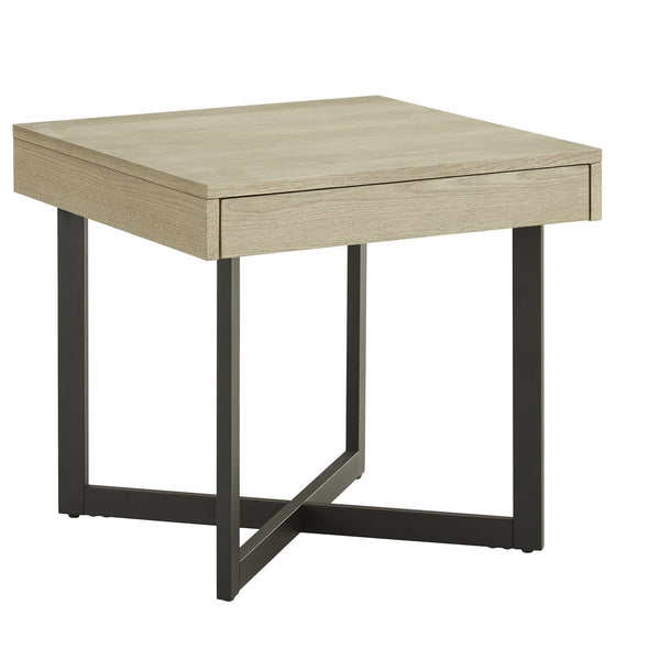Nadian Modern End Table with Drawer Metal Base and Wood Grain Mdf Top for Living Room
