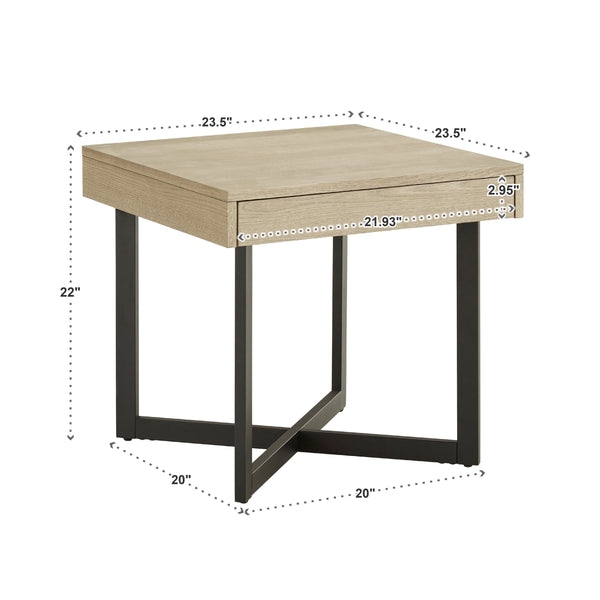 Nadian Modern End Table with Drawer Metal Base and Wood Grain Mdf Top for Living Room