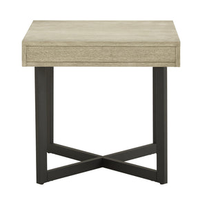 Nadian Modern End Table with Drawer Metal Base and Wood Grain Mdf Top for Living Room